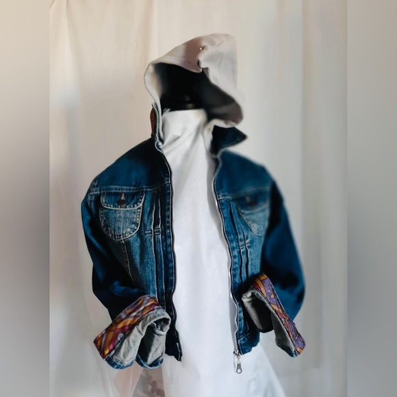 Wearable art! Unique VGS embellished denim jacket with hood. - Picture 2 of 2
